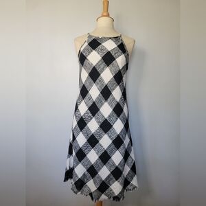 Philosophy Gingham Black & White Tie Back Halter Linen Blend Dress SZ 6